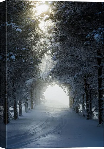 Miniatura 35 de SIGNWIN Lienzo impreso para pared, diseño de bosque y guardería, cabaña de troncos, invierno, nieve, montaña, bosque, ilustraciones de naturaleza