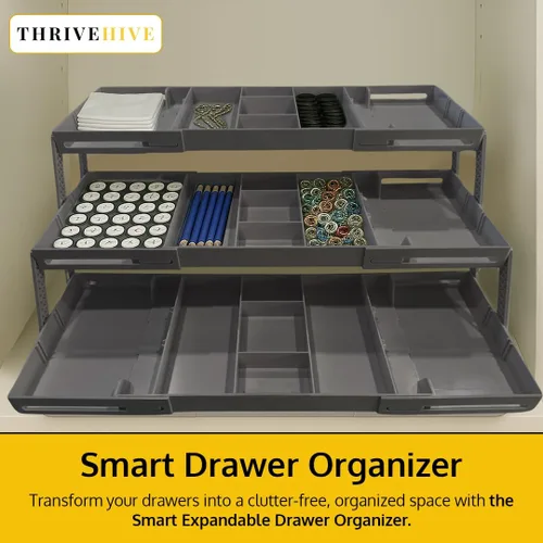 Miniatura 3 de Organizador de cajones de 3 niveles, organizador inteligente de cajones de varios niveles para escritorio, organizador expandible para oficina