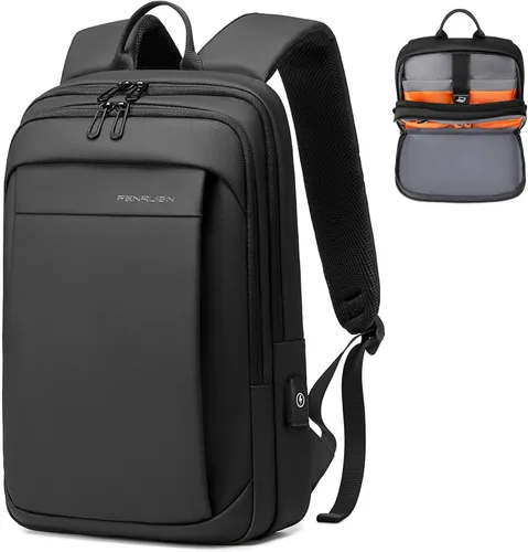 Miniatura 8 de FENRUIEN Mochila de trabajo para hombres, mochila expandible resistente al agua con puerto de carga USB C, mochila negra para laptop 15.6