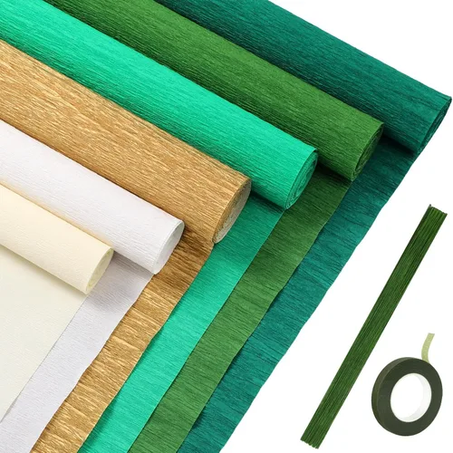 Miniatura 15 de Gersoniel 57 piezas de papel crepé de flores de bricolaje, 6 rollos de hojas de papel crepé de 1.58 onzas, 50 piezas de alambre de hierro floral