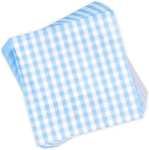 Miniatura 2 de Gift Boutique Paquete de 100 servilletas de cóctel a cuadros azules desechables de 3 capas para picnic, baby shower, barbacoa, bufé, mesa de fiesta
