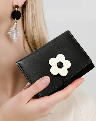 Miniatura 41 de MEISEE Billetera pequeña para niñas y mujeres, billetera de tres pliegues, bolsillo para efectivo, con estampado de flores, monedero con ventana