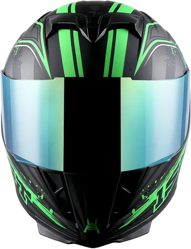 Miniatura 3 de Casco integral para motocicleta 1Storm con diseño de cráneo rey en mate negro + una visera transparente extra: HJK311 Verde cráneo