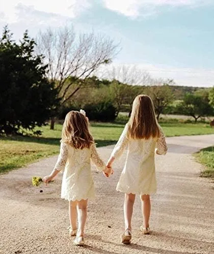 Miniatura 8 de Vestido de niña con flores, vestido de encaje con manga de 34