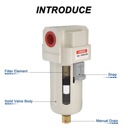 Miniatura 3 de AIRZOE Secador de Aire de 3/8" NPT para Compresor - Separador de Agua y Aire para Compresor AF3000-03, Drenaje Manual, Elemento de Latón de 5