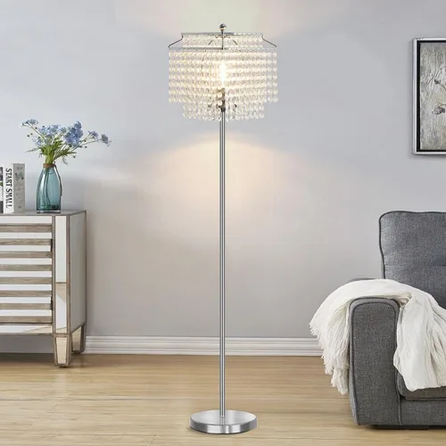 Miniatura 5 de Luvkczc Lámpara de pie de cristal, lámparas de pie modernas de 64 pulgadas de alto con pantalla de doble capa, interruptor de pie de encendido