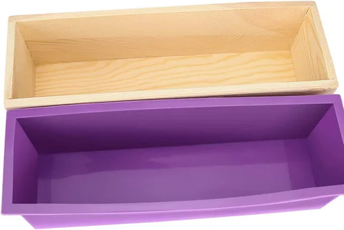 Miniatura 4 de ZOENHOU 2 moldes de jabón morado de 42 onzas con 2 tapas, kit de moldes de silicona rectangulares flexibles con caja de madera, juego