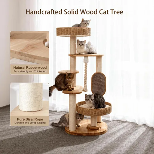 Miniatura 2 de Árbol de madera para gatos grandes, torre alta para gatos con poste rascador para gatos de interior, condominio para gatos de varios niveles