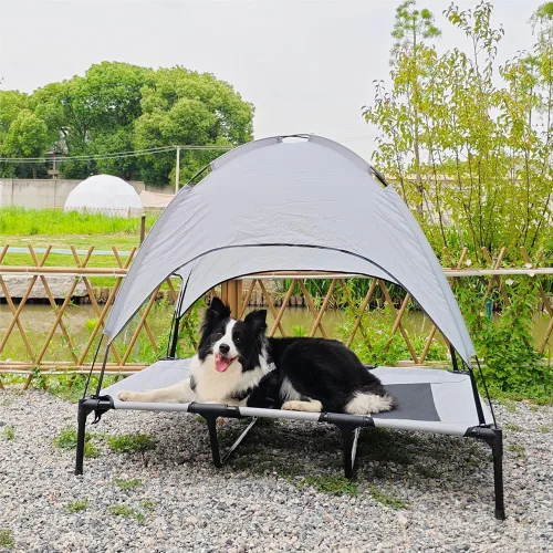 Miniatura 6 de Cama elevada impermeable para perros con toldo y malla de refrigeración – Cuna elevada portátil para perros grandes, tienda de campaña para Gris