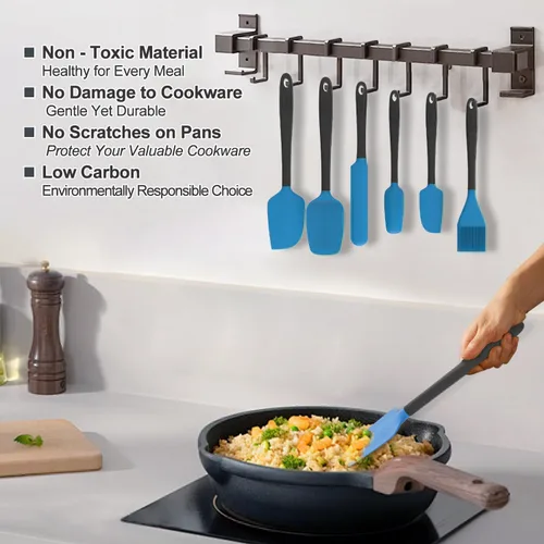Miniatura 4 de Juego de espátulas de silicona, 6 utensilios de cocina de grado alimenticio con cepillo de silicona, resistentes al calor, aptos para lavavajillas