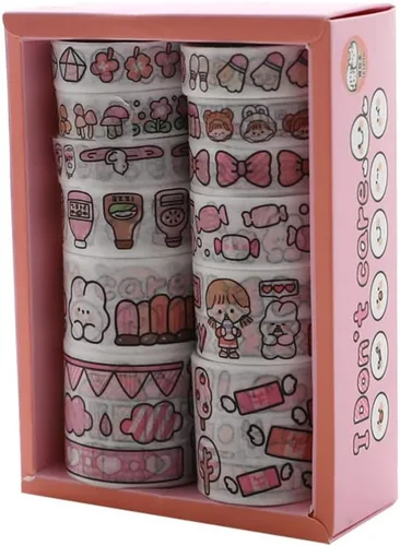 Miniatura 4 de 12 rollos de cinta kawaii de arte washi, suministros de oficina para la escuela, estética, juego de cinta adhesiva decorativa de dibujos animados