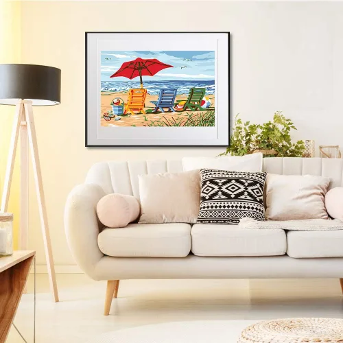 Miniatura 3 de Ginkko Kit de Pintura por Números para Adultos, Lienzo enmarcado de 12x16 pulgadas de Playa, Pinturas acrílicas no tóxicas y pinceles, Regalo