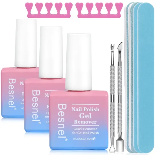 Removedor de esmalte de uñas de gel, paquete de 3 unidades, removedor de esmalte de gel profesional, no irritante, rápido y fácil, kit de