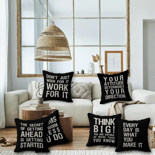 Miniatura 2 de Juego de 6 fundas de almohada inspiradoras con frases motivacionales, 18 x 18 pulgadas, regalo para adolescentes y adultos, sala de estar, oficina