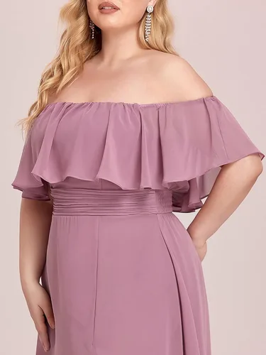 Miniatura 5 de Ever-Pretty Vestido formal de gasa con hombros descubiertos y mangas con volantes y abertura lateral para mujer 0968-PZUSA