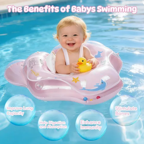 Miniatura 8 de Flotador de piscina para bebé con toldo de protección solar UPF50+, flotador inflable para bebé con asiento de seguridad ajustable para niños de 3 a
