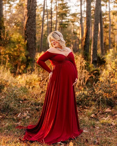 Miniatura 3 de Saslax - Vestido de noche de maternidad con hombros descubiertos, corte de medio círculo, para baby shower, fotos