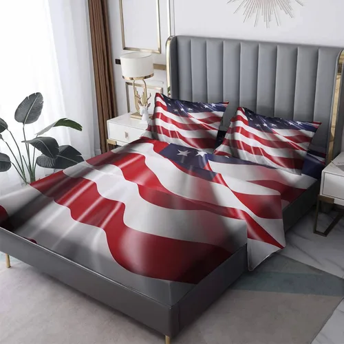 Miniatura 8 de Sábanas de bandera estadounidense tamaño King – Juego de sábanas de bandera de Estados Unidos para niños y niñas, juego de sábanas de estrellas