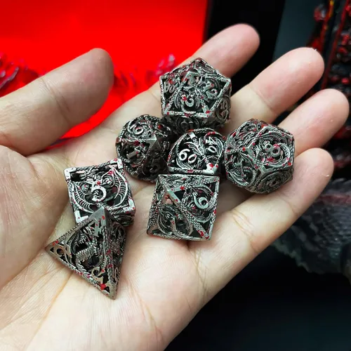 Miniatura 8 de Juego de dados DND de metal hueco para juego D y D, dados poliédricos grandes para Calabozos y Dragones, Warhammer Pathfinder, Cthulhu, MTG, D&D
