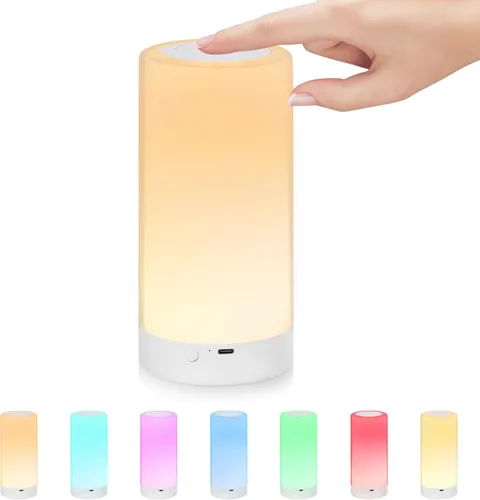 UNIFUN Lámpara de mesa, lámparas de mesita con sensor táctil, luz blanca cálida de intensidad regulable y RGB con cambio de color para habitación de