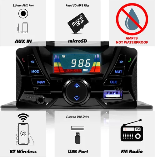 Miniatura 2 de GoHawk Altavoces para Motocicleta Bluetooth, Altavoces Impermeables y Sistema de Sonido de Audio con Amplificador, Resistente a la Intemperie, Radio