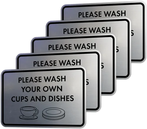 Miniatura 55 de Letrero clásico enmarcado con texto en inglés «Please Wash Your Own Cups and Dishes» (oro cepillado), pequeño