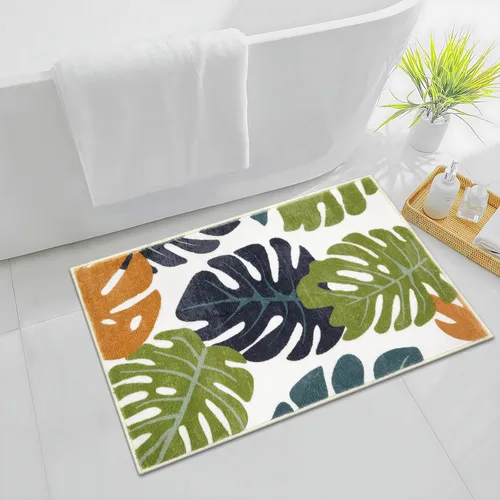 Miniatura 7 de Lukinbox Tapetes de baño lavables con hojas, 18 x 26 pulgadas, tapete de baño pequeño antideslizante Monstera, tapete de baño de microfibra suave