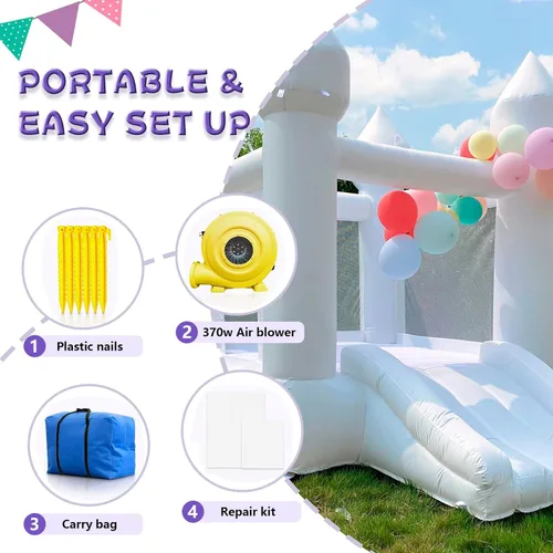 Miniatura 4 de iLink-outer White Bounce House para niños, 13 x 8 x 8 pies, casa hinchable blanca Oxford con tobogán y hoyo de bolas, perfecta para fiestas