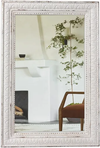 Espejos grandes vintage para pared de 24 x 36 pulgadas, espejo blanco envejecido rústico colgante para dormitorio, espejo decorativo de tocador de