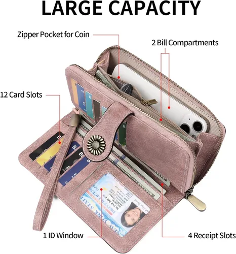Miniatura 2 de SENDEFN Cartera de cuero para mujer, con bloqueo RFID, tarjetero para tarjetas de crédito, cartera de mano para mujer