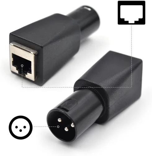 Miniatura 3 de (4 unidades) macho adaptador XLR de 3 pines Conector DMX a RJ45 a Ethernet, negro