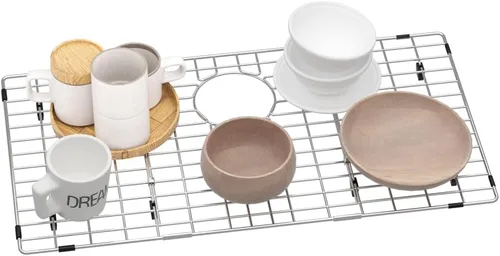 Miniatura 21 de Paquete de 2 rejillas de metal dorado para fregadero de cocina, 13"L X 11.6"W, protectores de fregadero de acero inoxidable con orificio de drenaje