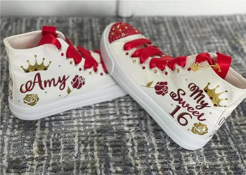 Miniatura 2 de Sweet 16 Sneakers Sneakers - Birthday 16 Girl personalized Shoes with Crown and Roses - Zapatillas Dancing 16th Party