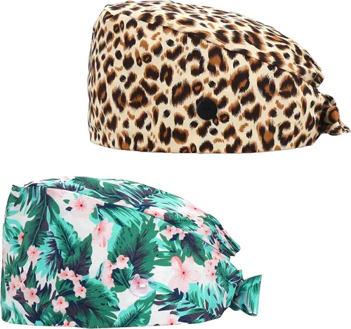 Miniatura 13 de QBA Gorra de trabajo ajustable con botón, gorro de trabajo de algodón, banda elástica para atar en la espalda, para mujeres y hombres, talla única