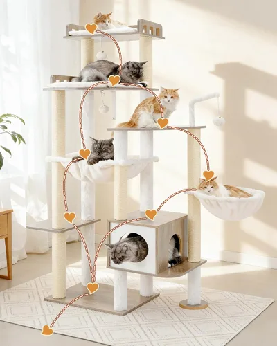 Miniatura 7 de Heybly Árbol para gatos, torre de madera de 70.5 pulgadas para gatos grandes de interior con estructura extra estable, muebles modernos para gatos