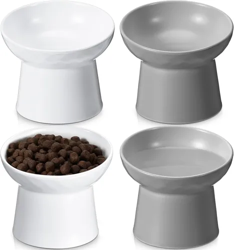 Miniatura 8 de Tanlade 4 cuencos elevados de cerámica para gatos, cuenco elevado inclinado para gatos para agua de alimentos, sin estrés, prevención de reflujo