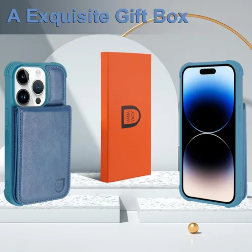 Miniatura 7 de VANAVAGY Funda tipo cartera compatible con iPhone 14 Pro para mujeres y hombres, de piel sintética, cierre magnético, con bloqueo RFID, tarjetero