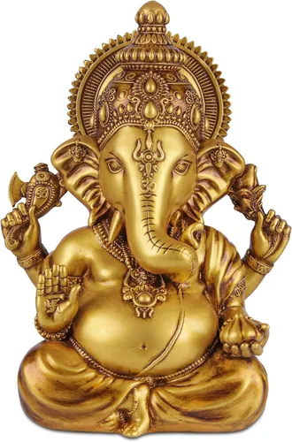 Estatua decorativa de Lord Ganesha, ídolo de Dios hindú con acabado dorado, ídolo para habitación Pooja, estatua para decoración del hogar y la