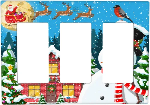 Miniatura 29 de Cubierta de interruptor de luz dúplex de 1 banda, cubierta decorativa de Navidad con copos de nieve rojos, placa frontal decorativa para cocina