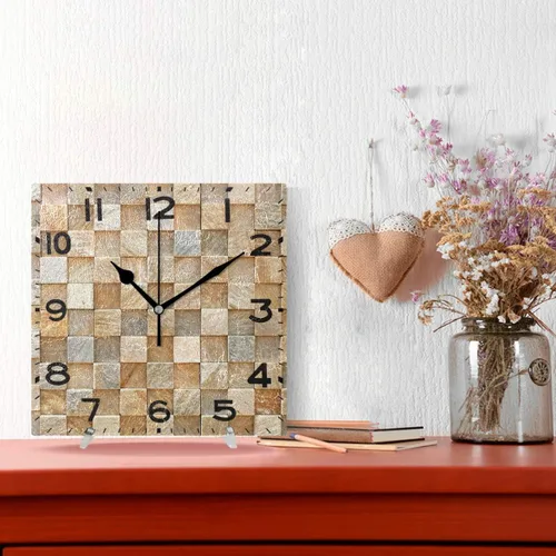 Miniatura 2 de Naanle Reloj de pared cuadrado con estampado de rocas en 3D, 8 pulgadas, funciona con pilas, reloj de escritorio analógico silencioso de cuarzo