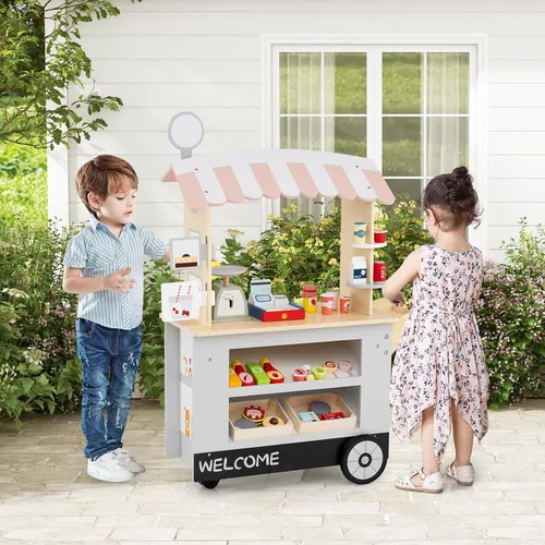 Miniatura 8 de Costzon Juego de tienda de comestibles para niños, juego de soporte de mercado de simulación para niños pequeños con juguete de juego de 30 piezas