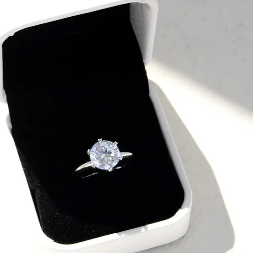 Miniatura 6 de 3 Ct CZ Solitaire - Anillo de compromiso de plata de ley y chapado en oro blanco - Talla 4-9 - Anillos de aniversario