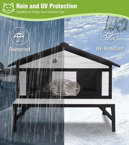 Miniatura 4 de GUTINNEEN Casa climatizada para gatos para exteriores, casa para gatos al aire libre aislada con manta de calefacción eléctrica, cables resistentes