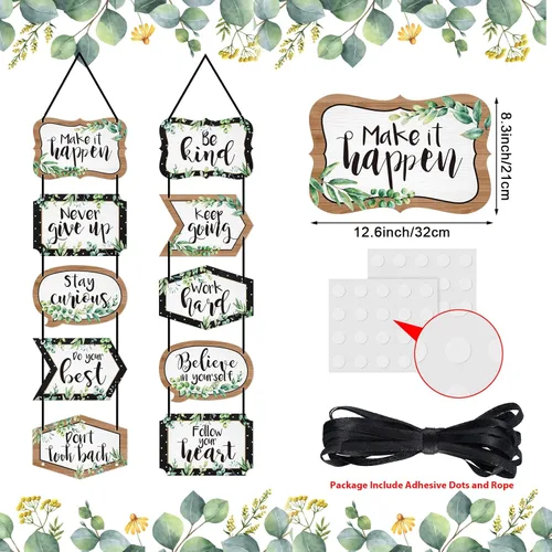 Miniatura 2 de Fulmoon Cartel de eucalipto para decoración de aula, letrero motivacional para porche, refranes positivos, recortes inspiradores para el regreso a