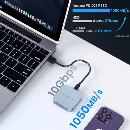 Miniatura 3 de fanxiang SSD portátil magnético de 500 GB, hasta 1050 MB/s USB 3.2 Gen2, unidad externa de estado sólido tipo C, almacenamiento robusto y confiable