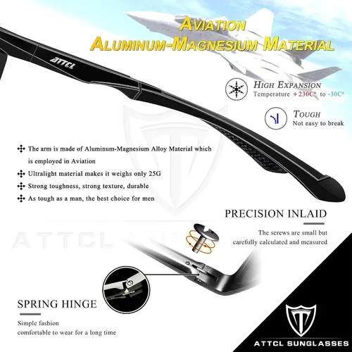 Miniatura 4 de ATTCL Gafas de sol polarizadas con protección UV para hombre, marco de metal Al-Mg, color verde claro