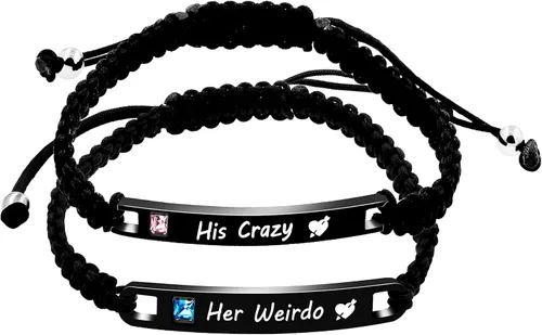 Uloveido 1 par de pulseras trenzadas hechas a mano con grabado para parejas, parejas para él y ella, pulseras para hombres, mujeres, novio y novia,