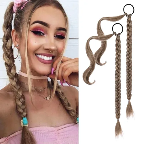 Miniatura 31 de YOGFIT 2 piezas Extensión de cola de caballo trenzada DIY, extensión de cola de caballo larga y lacia con envoltura natural, cabello sintético suave