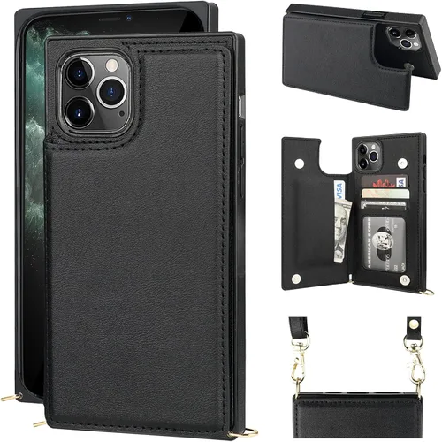 Miniatura 22 de Bocasal Funda tipo cartera cruzada para iPhone 11 Pro Max, soporte para tarjetas de crédito, de piel sintética, a prueba de golpes, desmontable