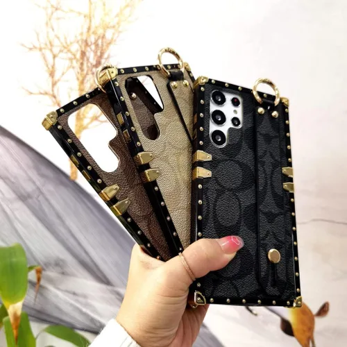 Miniatura 6 de Funda de cuero de lujo para Samsung Galaxy S22 Ultra con correa para pulsera, anticaídas, funda protectora de diseñador compatible con Samsung S22